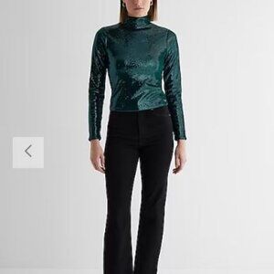 NWT Express Body Contour Sequin Mock Neck Long Sleeve Tee - size XS